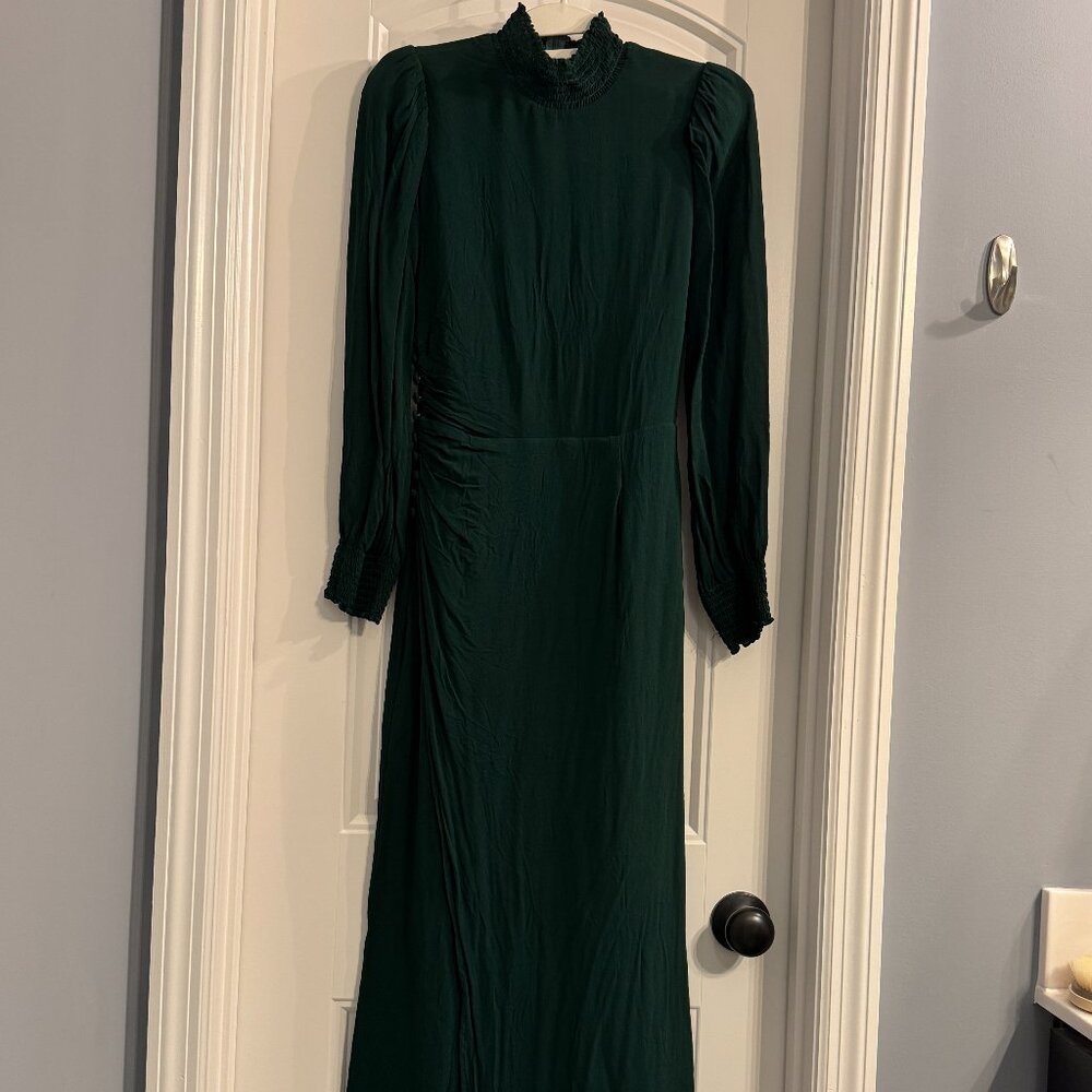 Reformation Aude Forest Green Long Sleeve Mock Neck Midi Dress size 6